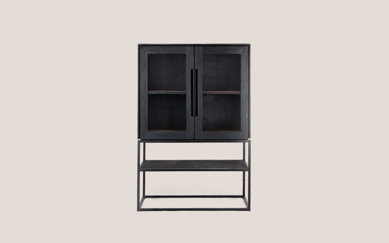 Karma Charcoal Cabinet 2 Glass Doors 1 Open Rack