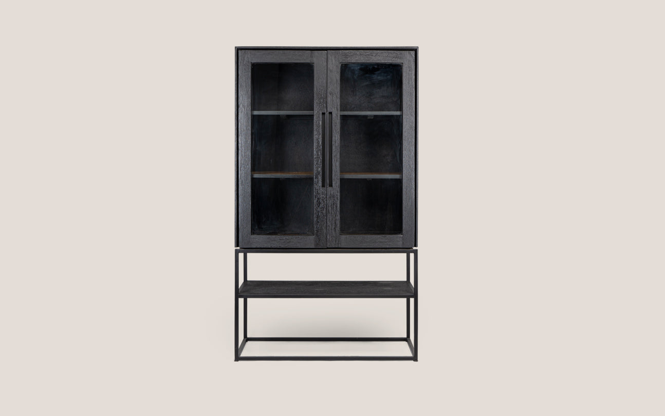 Karma Charcoal Cabinet 2 Glass Doors 1 Open Rack B