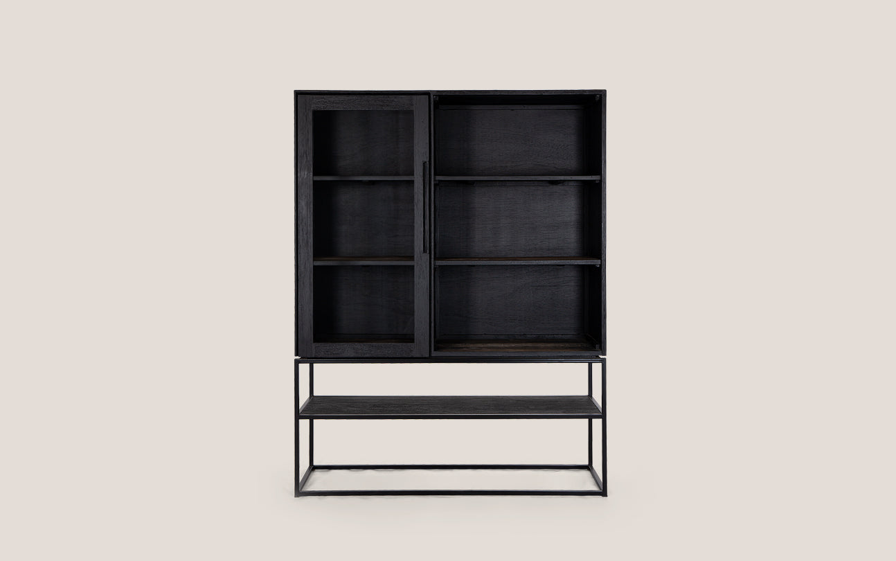 Karma Charcoal Cabinet 1 Glass Doors 3 Shelves 1 Open Rack